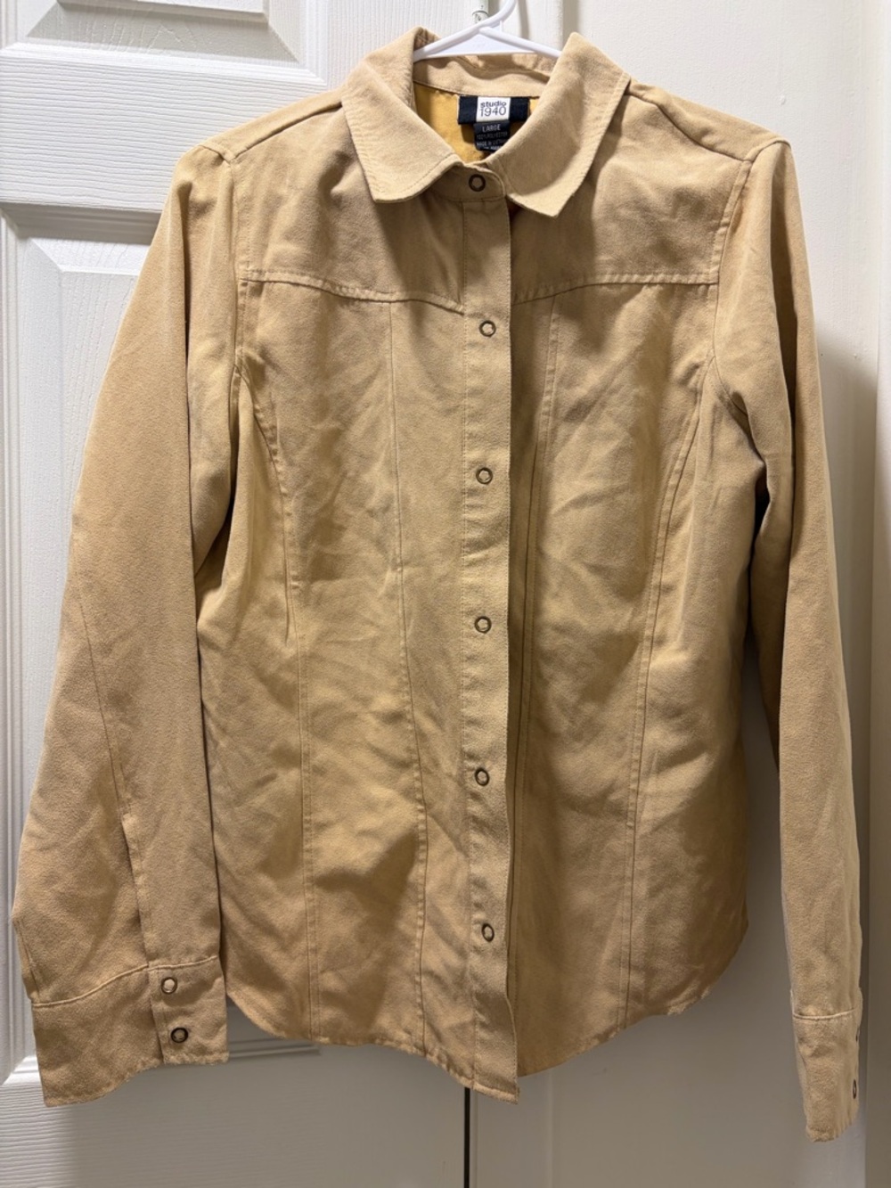 Studio 1940 Large Tan Button Up Shirt Minimalist Y2K Workwear Neutral Top